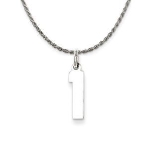 Sterling Silver Athletic Lg Polished Number 1 Necklace - 22 Inch